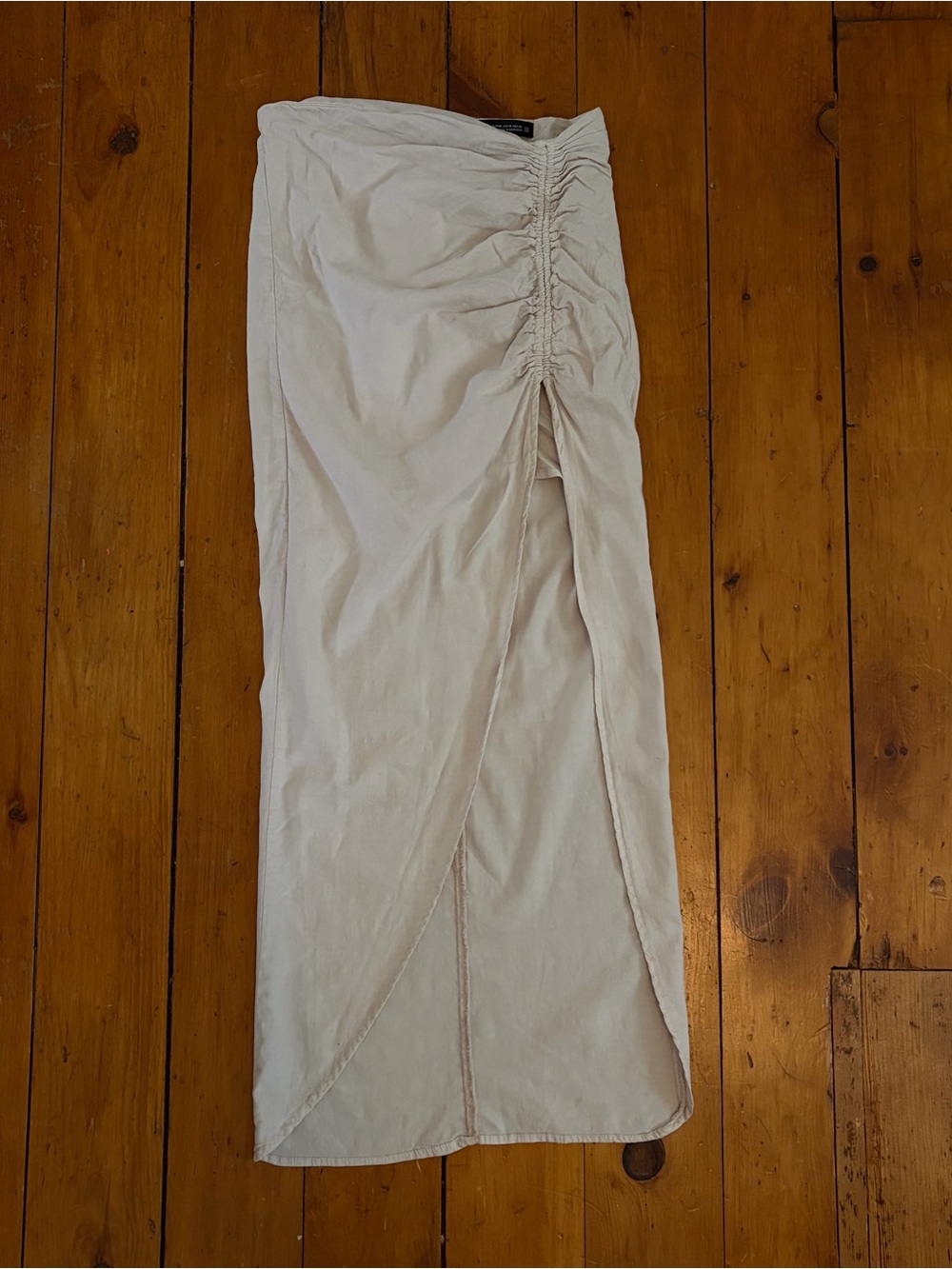Zara Cream Ruched Side-Slit Maxi Skirt